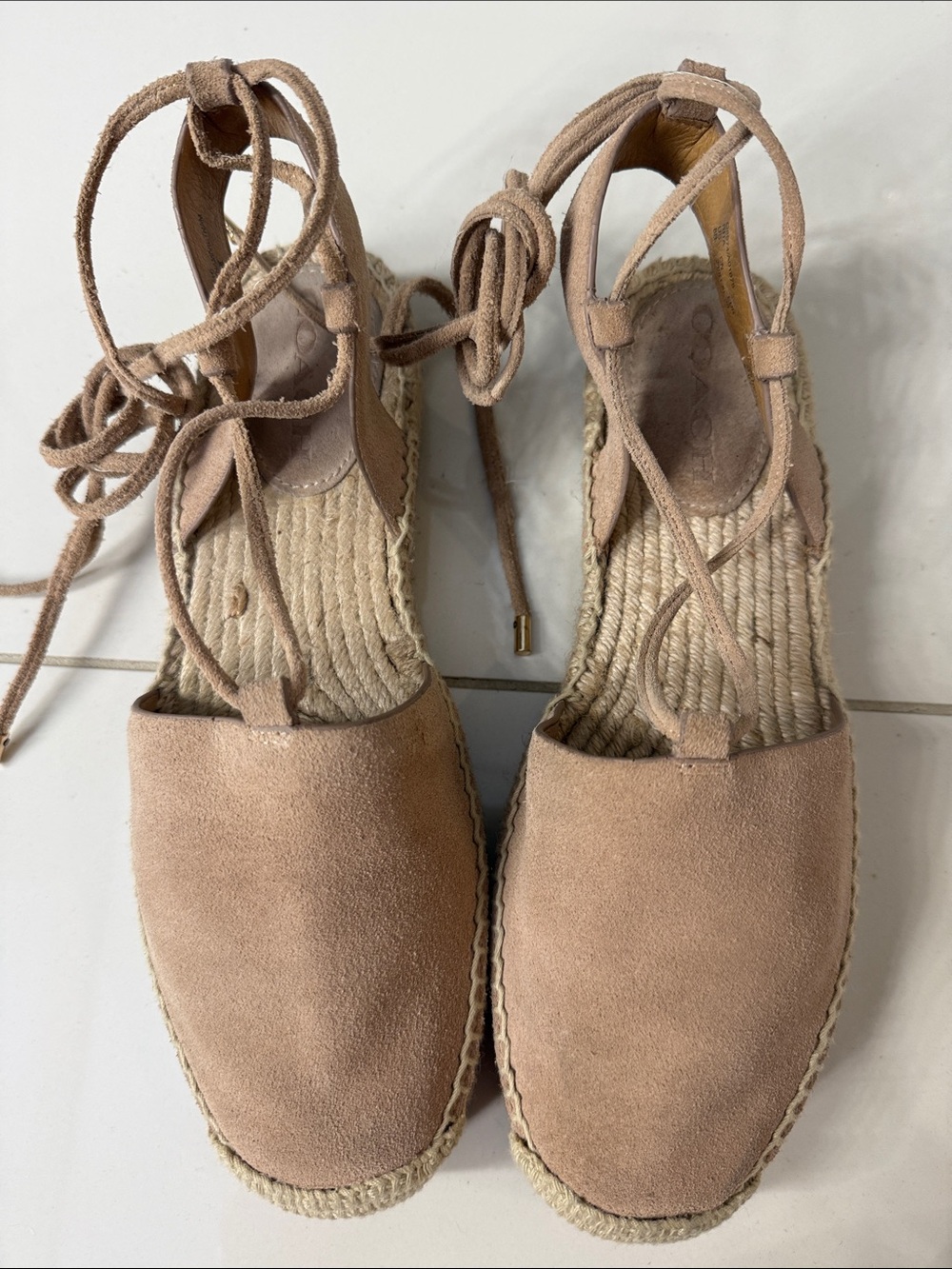 Coach Women’s Beige Suede Espadrille Lace-Up Flats